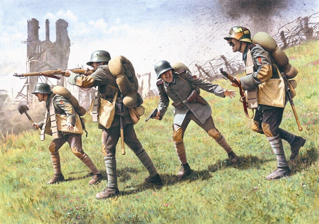 ICM 1/35 German Assault Troops (1917-1918) (4 Figures - 1 unterofficer 3 soldiers) Plastic Model Kit