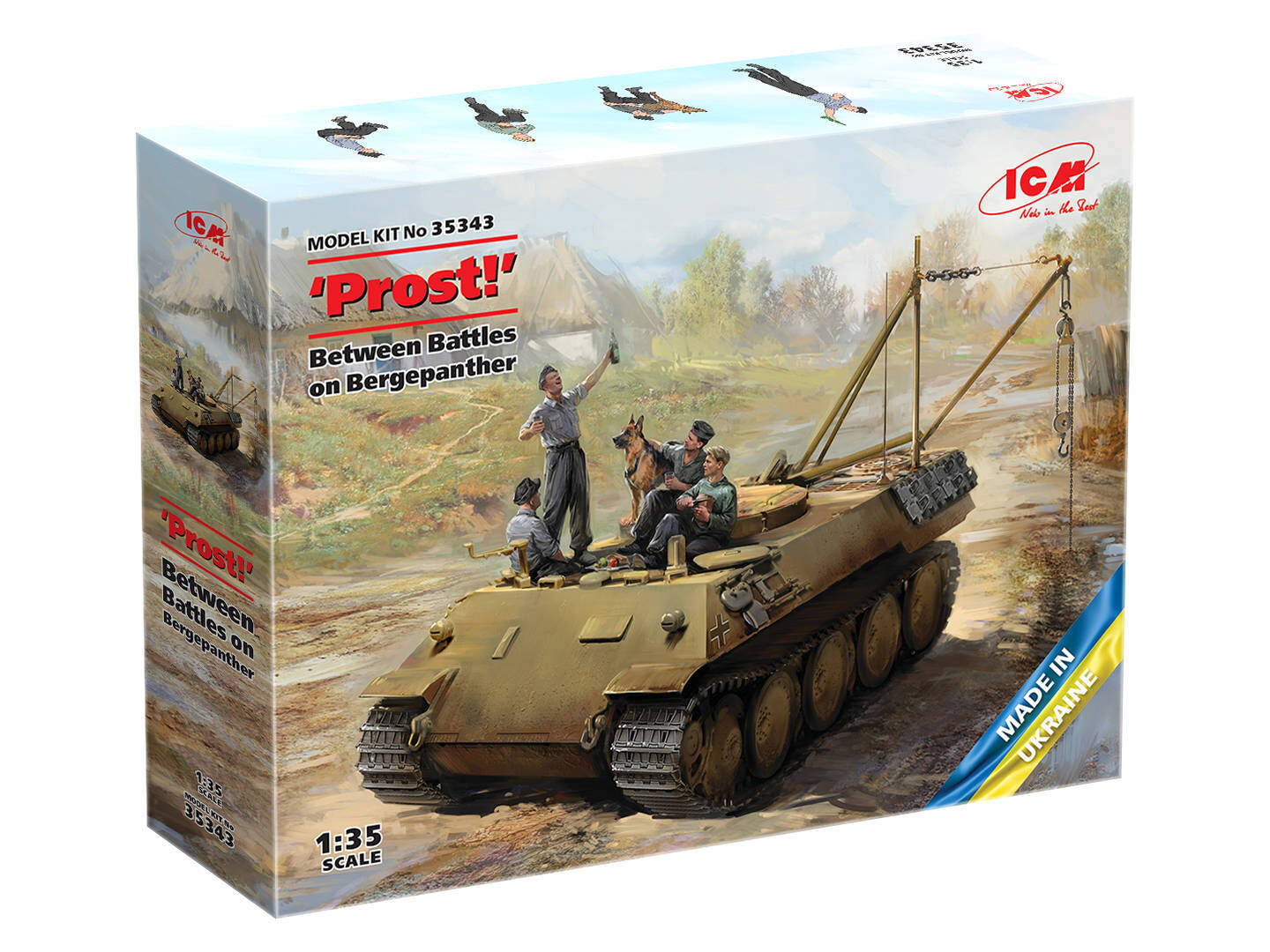 ICM 1/35 "Prost!" Between Battles on Bergepanther (WWII German Tankmen with Bergepanther) Plastic Model Kit