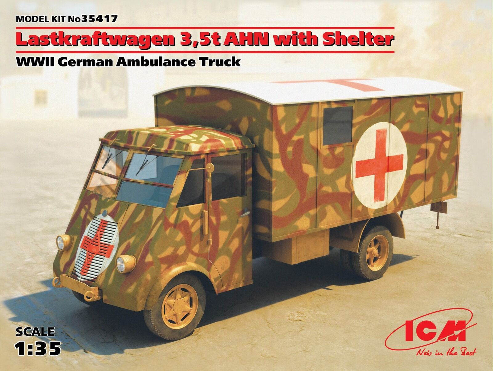 ICM 1/35 Lastkraftwagen 3 5 t AHN with Shelter WWII German Ambulance Truck Plastic Model Kit