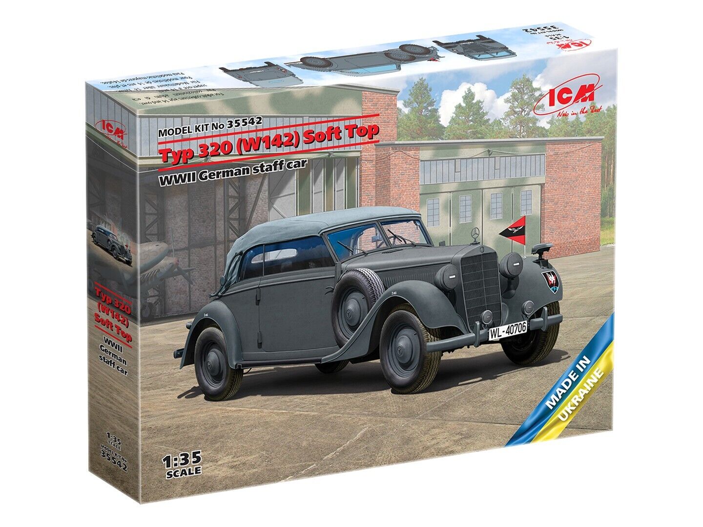 ICM 1/35 Typ 320 (W142) Cabriolet Soft Top WWII German staff car Plastic Model Kit