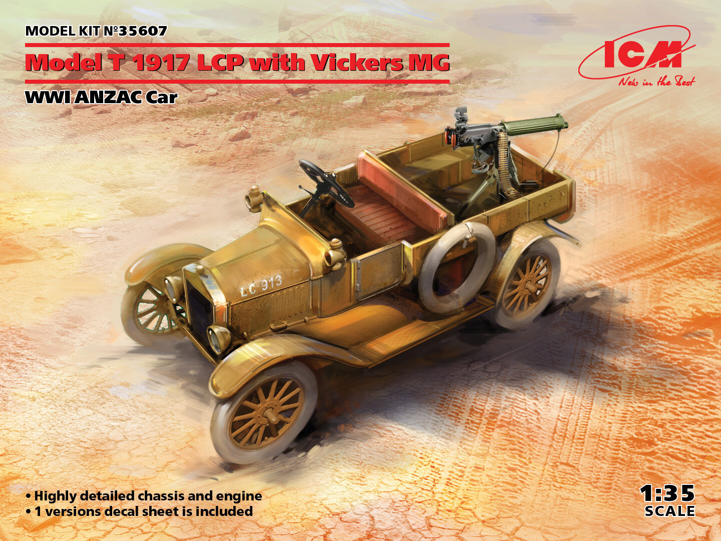 ICM 1/35 Model T 1917 LCP with Vickers MG WWI ANZAC Car *Aus Decals* Plastic Model Kit