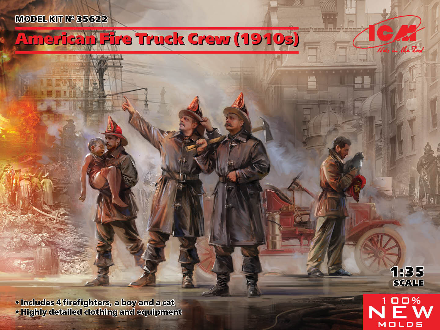 ICM 1/35 American Fire Truck Crew (1910s) Plastic Model Kit