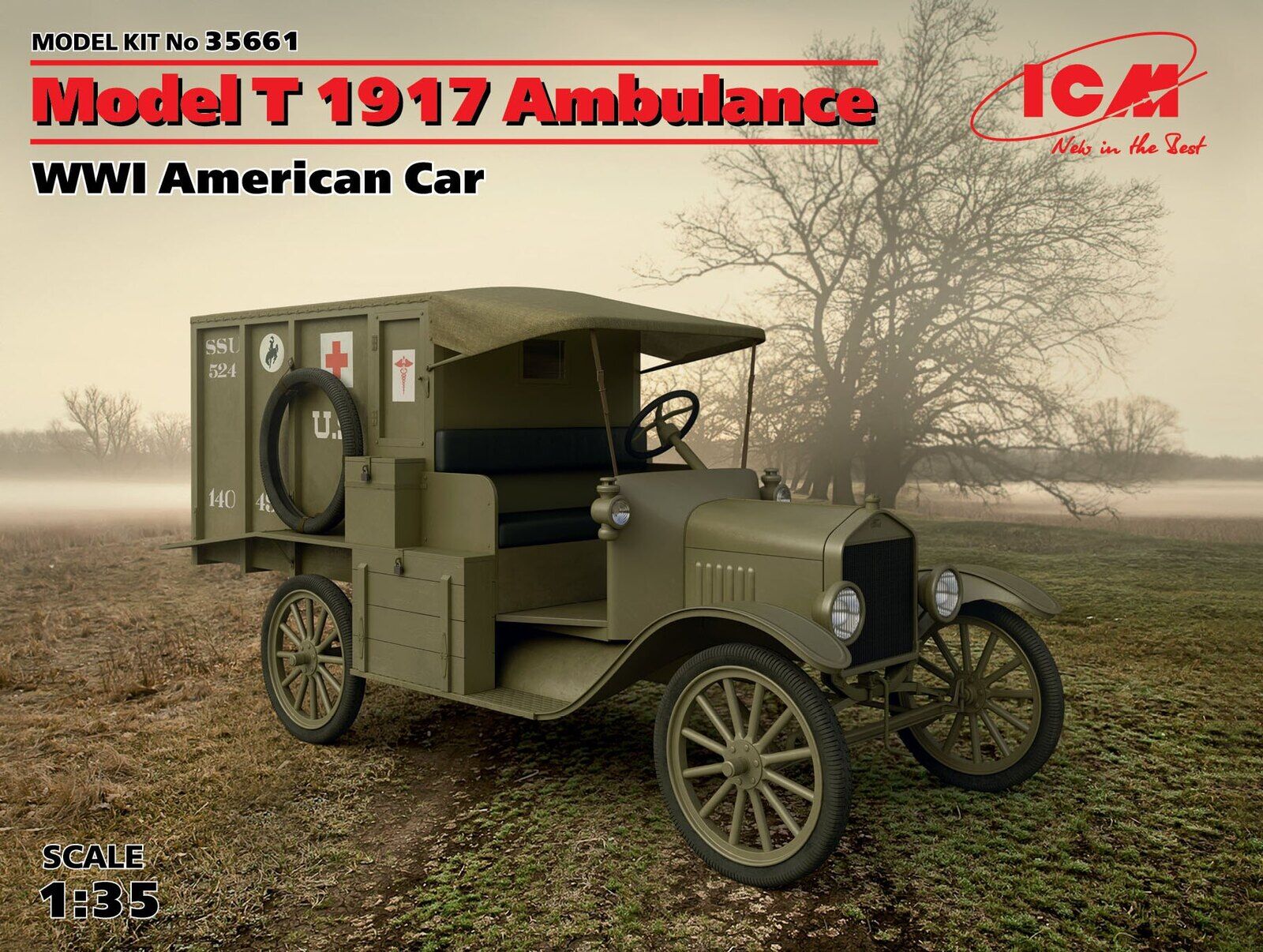 ICM 1/35 Model T 1917 Ambulance WWI American Car Plastic Model Kit