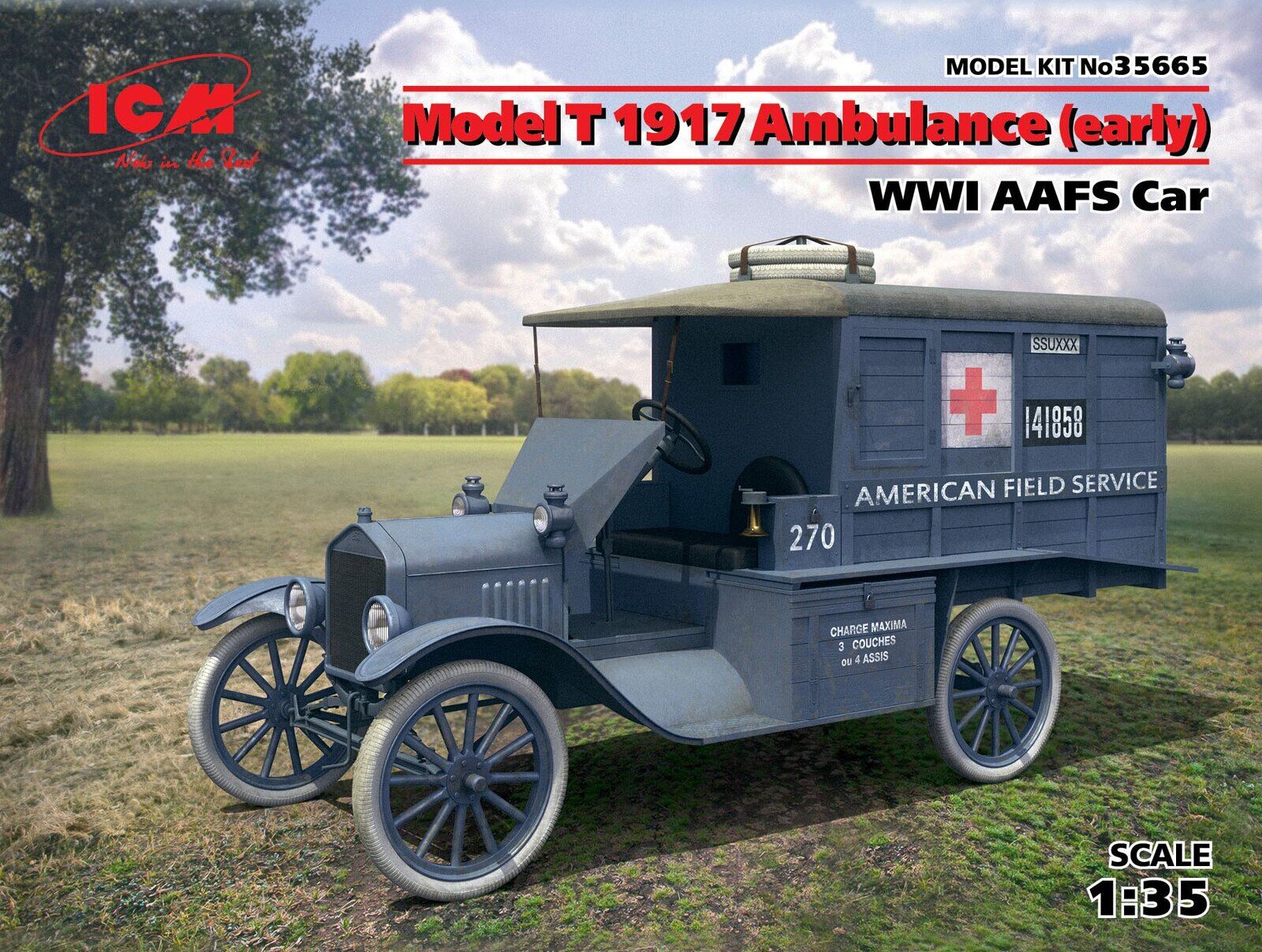 ICM 1/35 Model T 1917 Ambulance (Early) WWI AAFS Car Plastic Model Kit