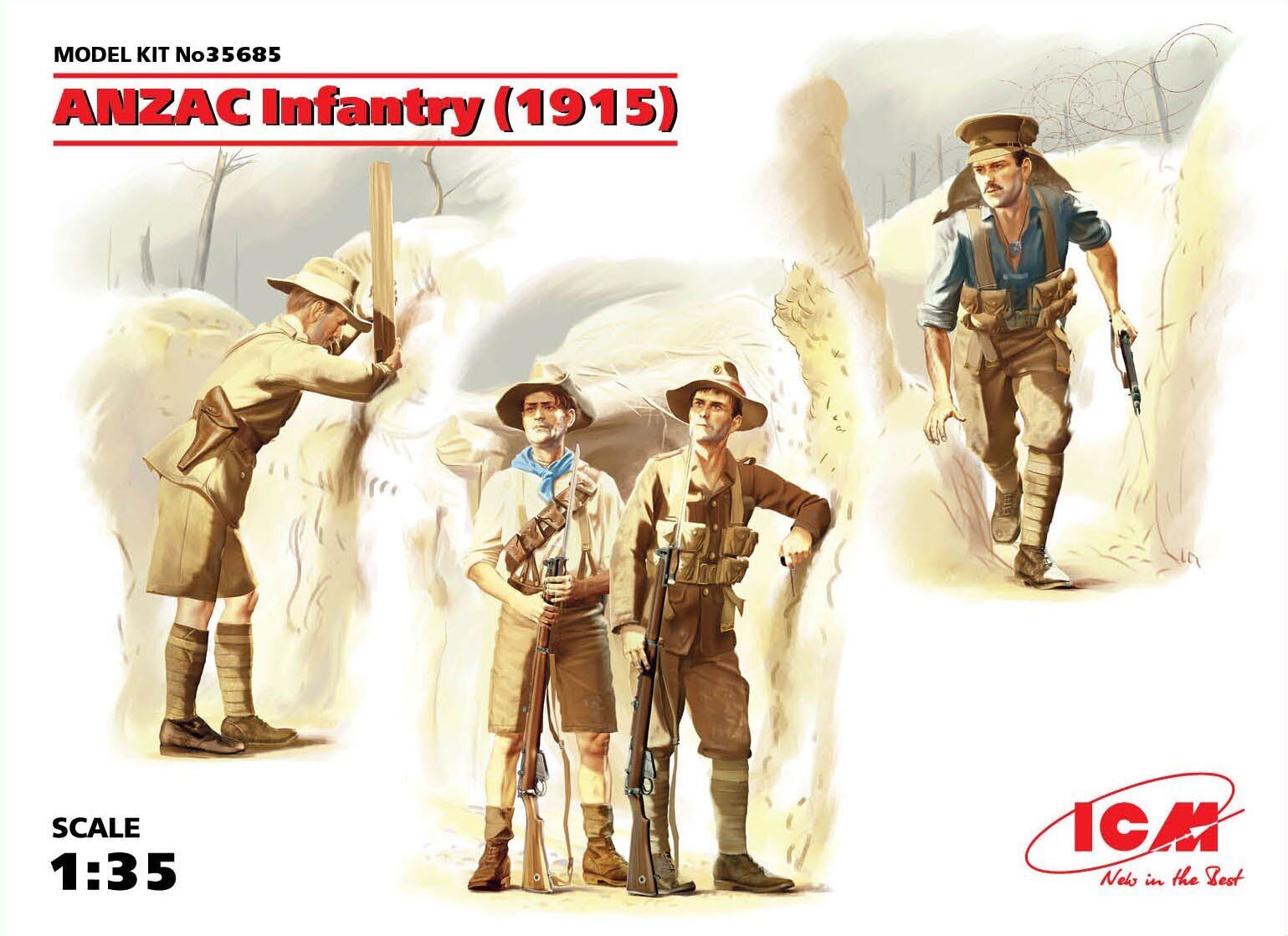 ICM 1/35 ANZAC Infantry (1915) (4 Figures) *Aus Decals* Plastic Model Kit