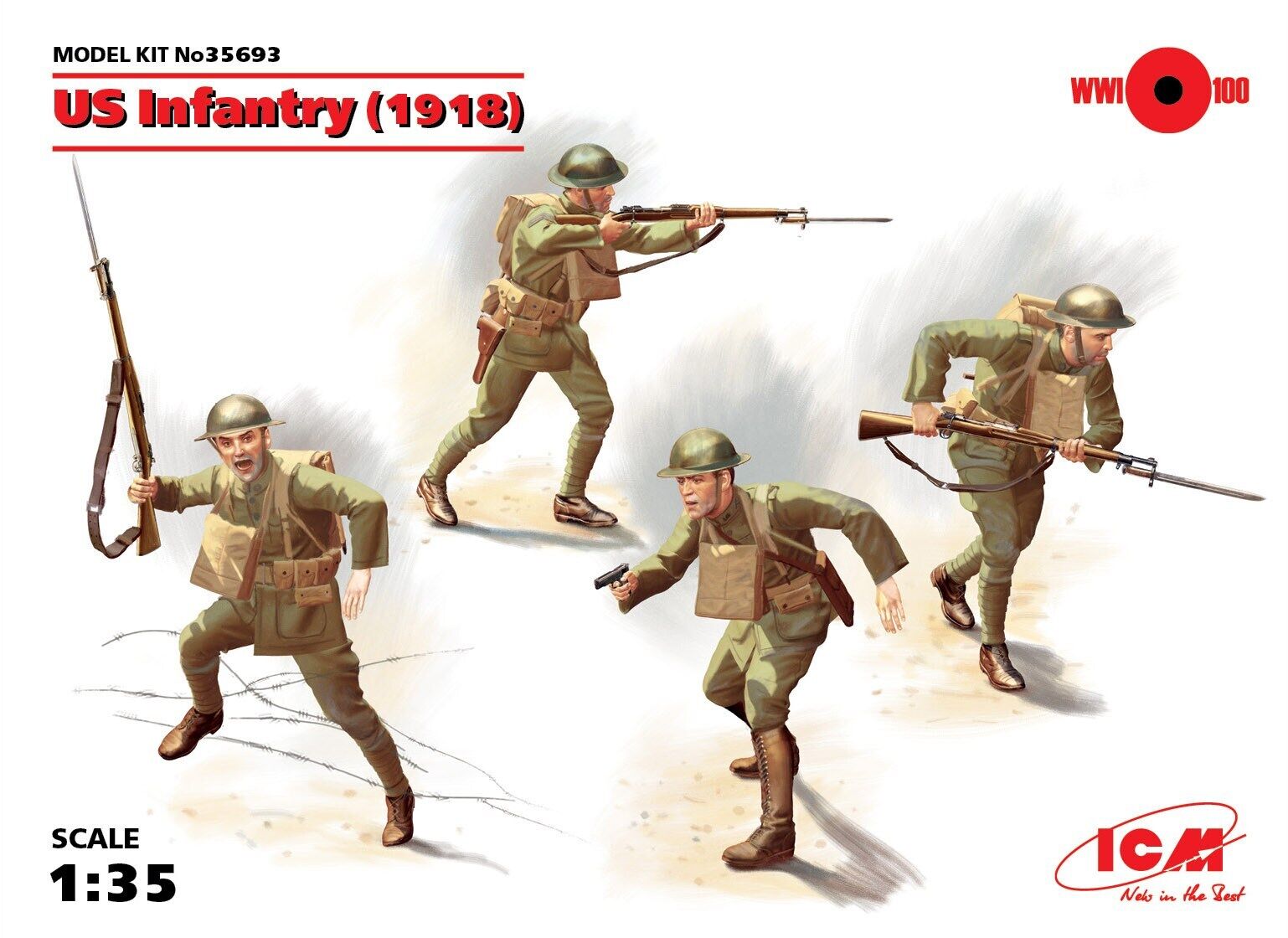 ICM 1/35 US Infantry (1918) (4 Figures) Plastic Model Kit