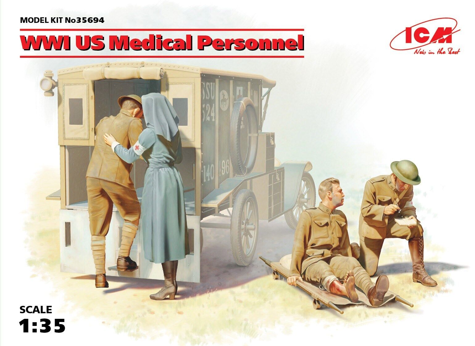 ICM 1/35 WWI US Medical Personnel (4 Figures) Plastic Model Kit