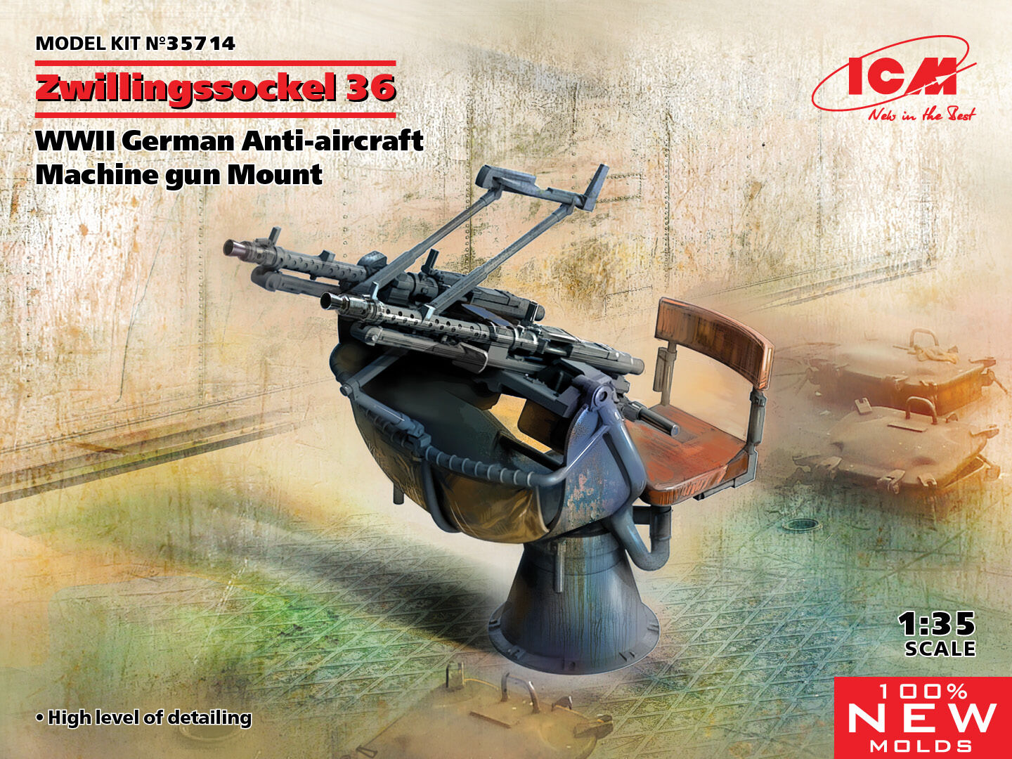 ICM 1/35 Zwillingssockel 36 WWII German Anti-Aircraft Machihe gun Mount Plastic Model Kit