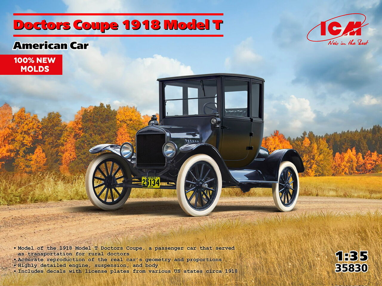 ICM 1/35 Doctors Coupe 1918 Model T American Car Plastic Model Kit