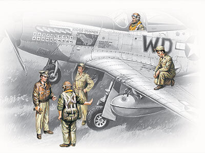 ICM 1/48 USAAF Pilots and Ground Personnel (1941-1945) (5 Figures - 3 pilots 2 mechanics) Plastic Model Kit