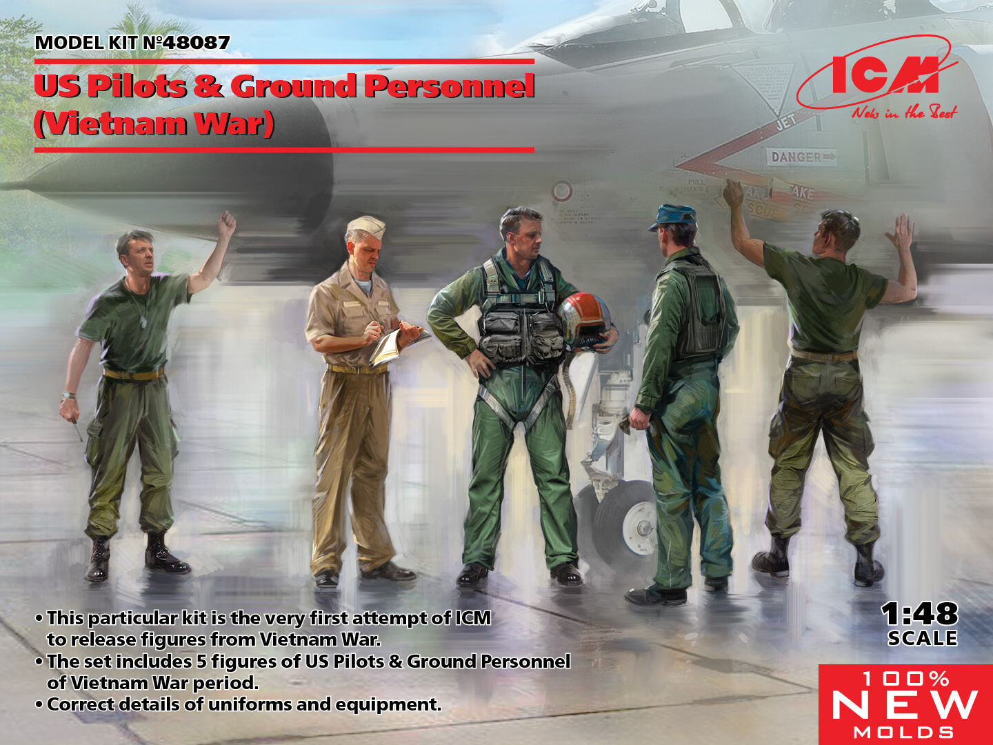 ICM 1/48 US Pilots & Ground Personnel (Vietnam War) (5 Figures) Plastic Model Kit
