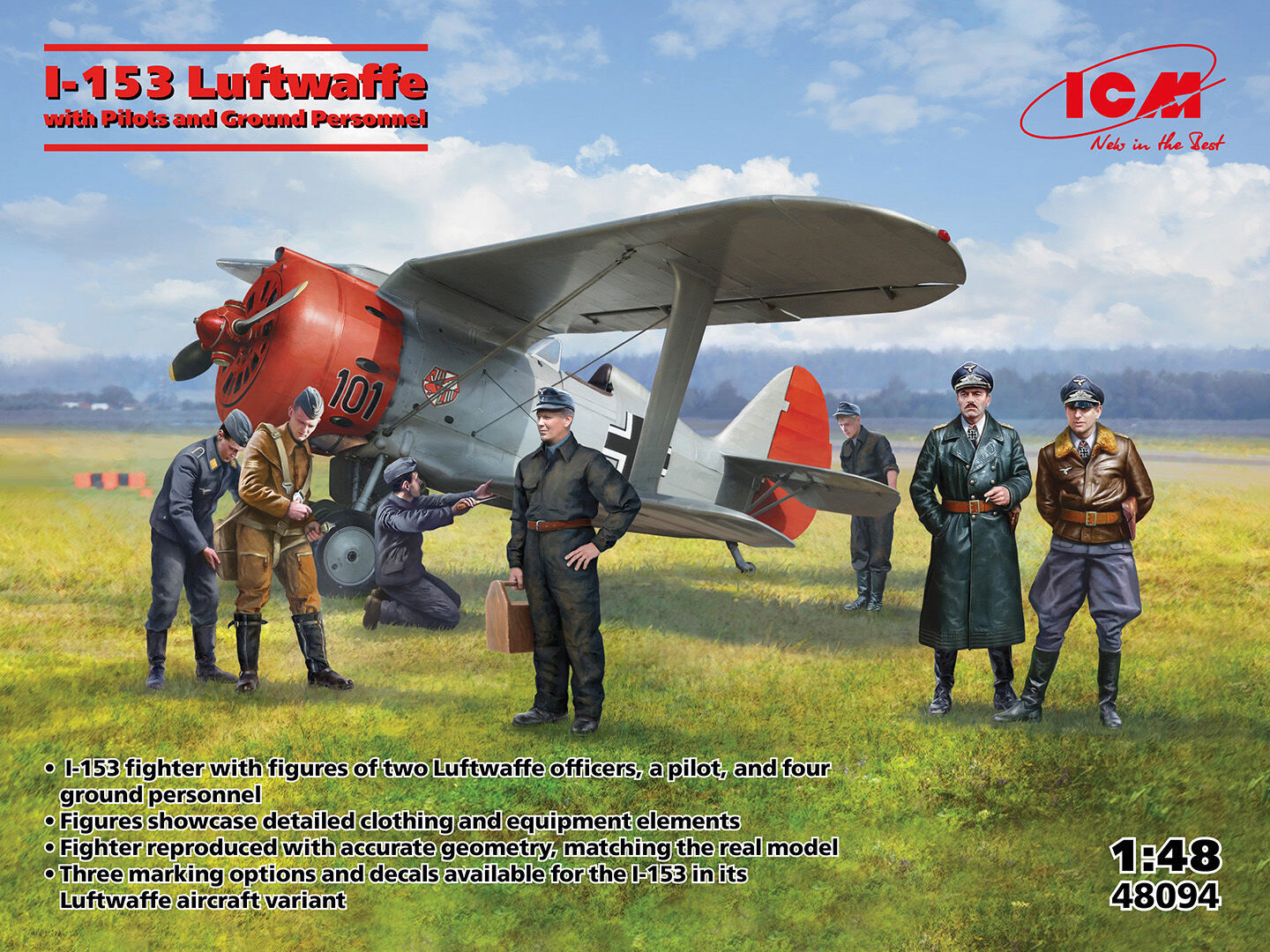 ICM 1/48 I-153 with Luftwaffe Pilots and Ground Personnel Plastic Model Kit