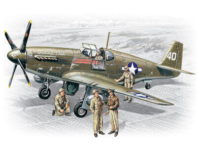 ICM 1/48 Mustang P-51B with USAAF Pilots and Ground Personnel Plastic Model Kit