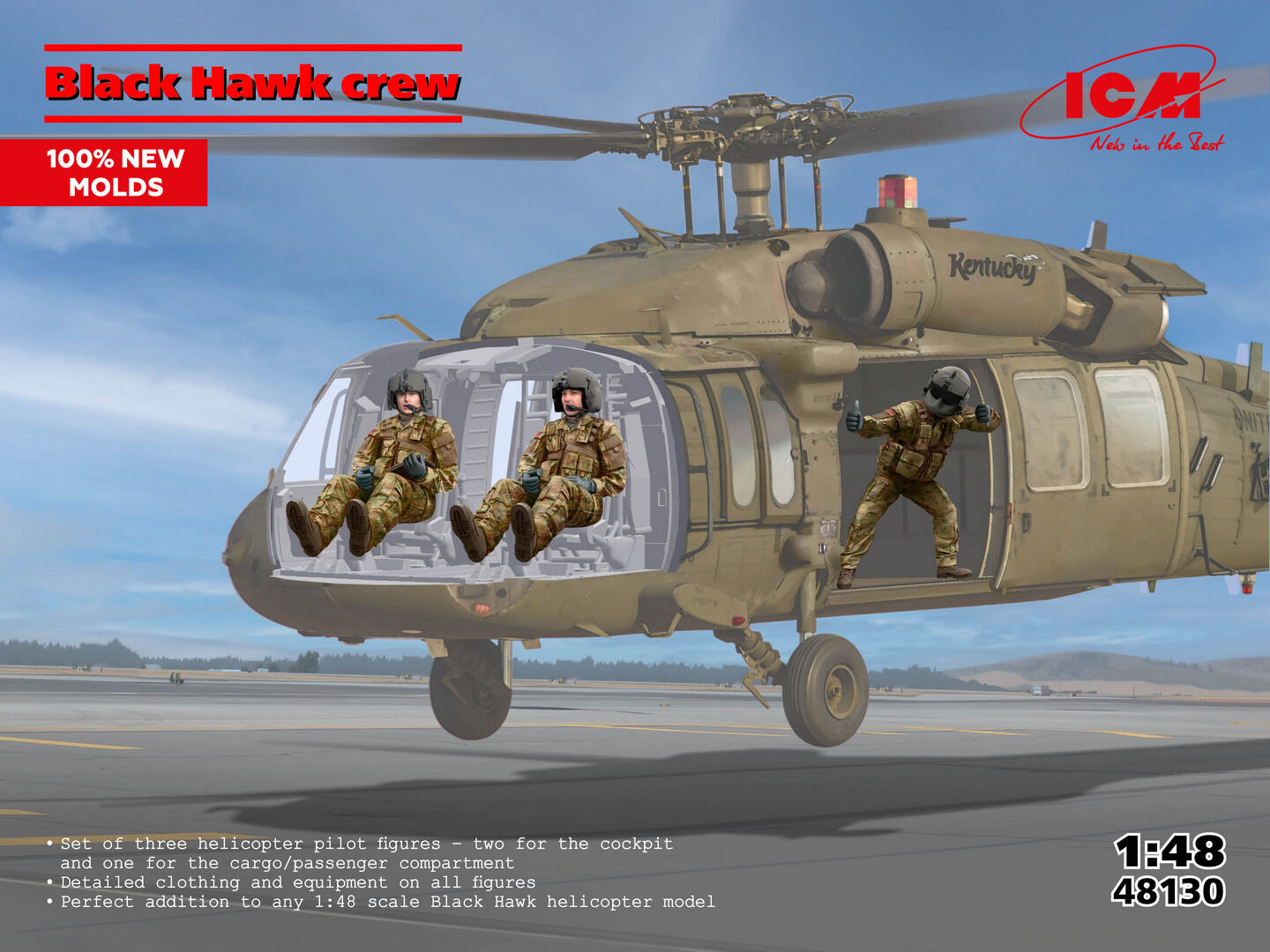 ICM 1/48 Black Hawk crew (3 Figures) Plastic Model Kit