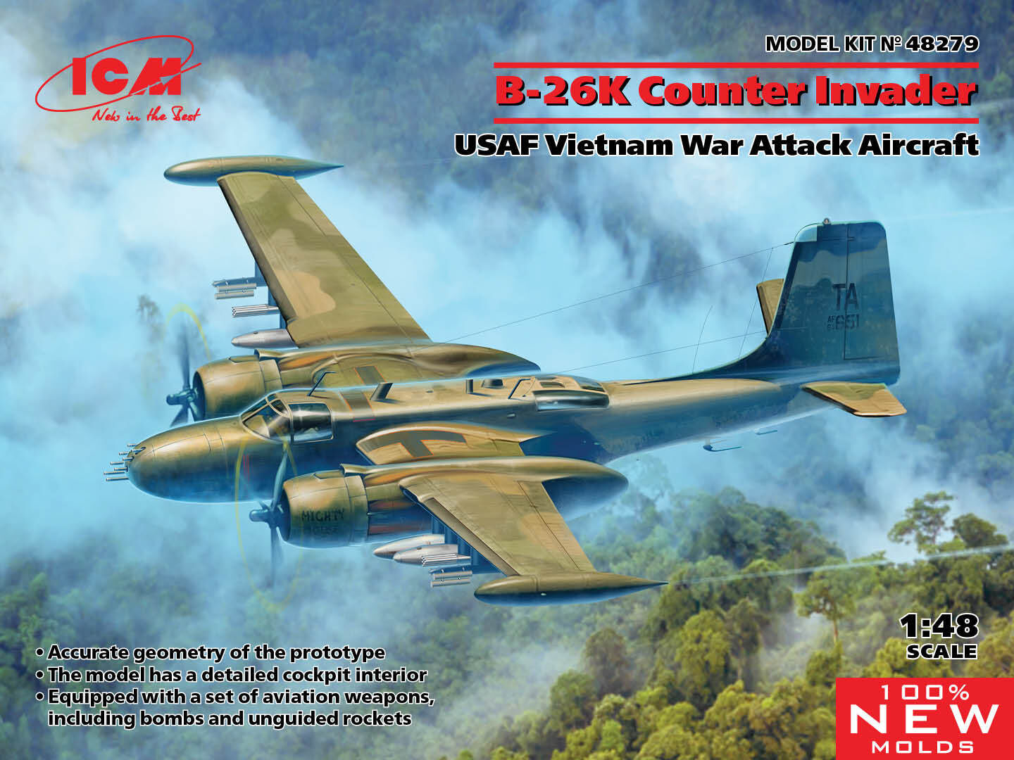 ICM 1/48 B-26K Counter Invader USAF Vietnam War Attack Aircraft Plastic Model Kit
