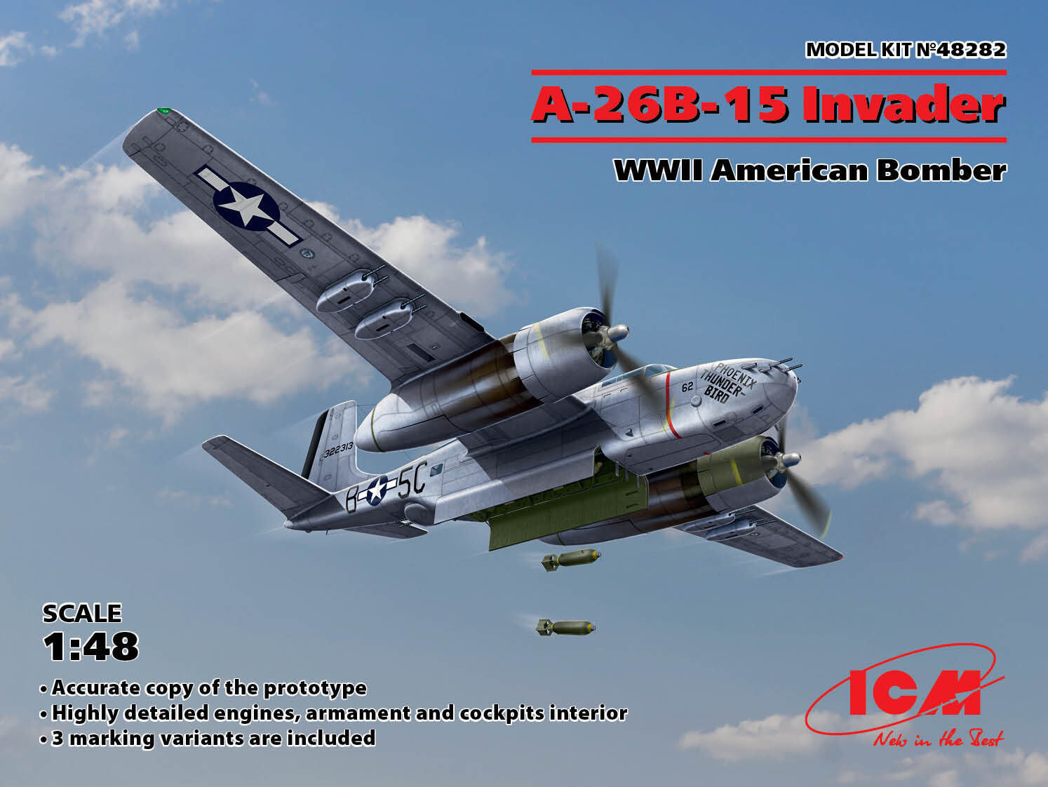 ICM 1/48 A-26B-15 Invader WWII American Bomber Plastic Model Kit