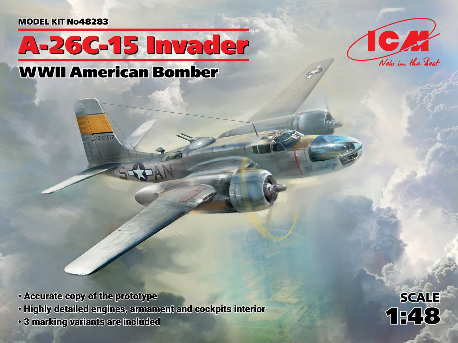 ICM 1/48 A-26?-15 Invader WWII American Bomber Plastic Model Kit
