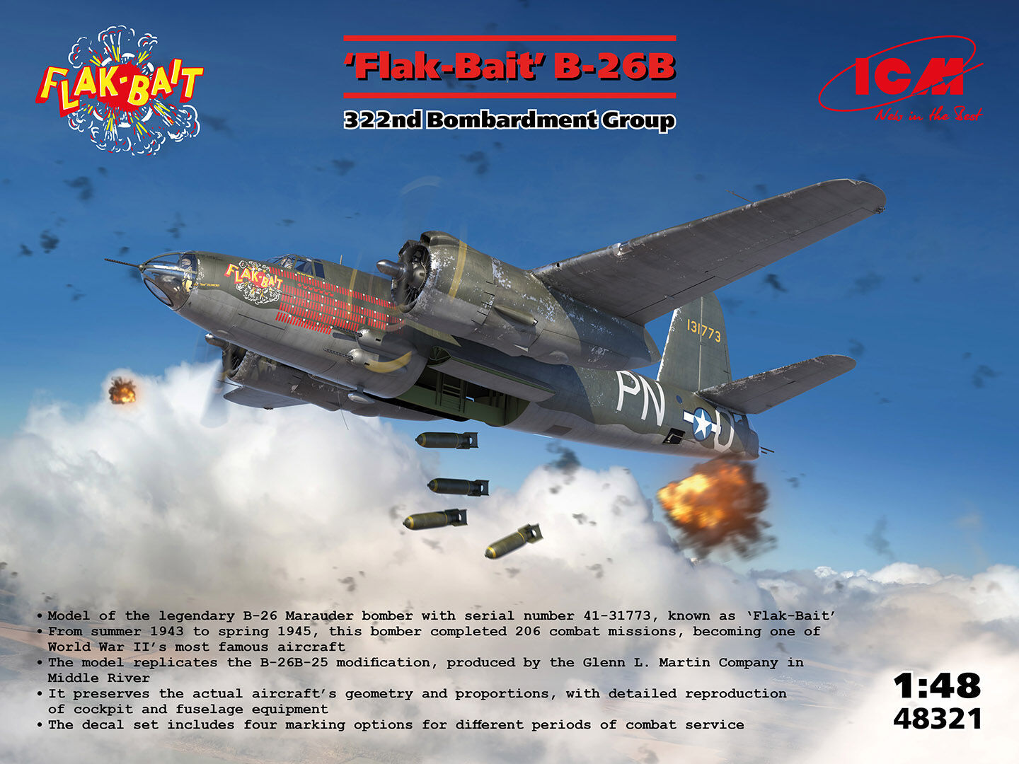 ICM 1/48 B-26B Marauder 'Flak Bait'. 322nd Bombardment Group Plastic Model Kit