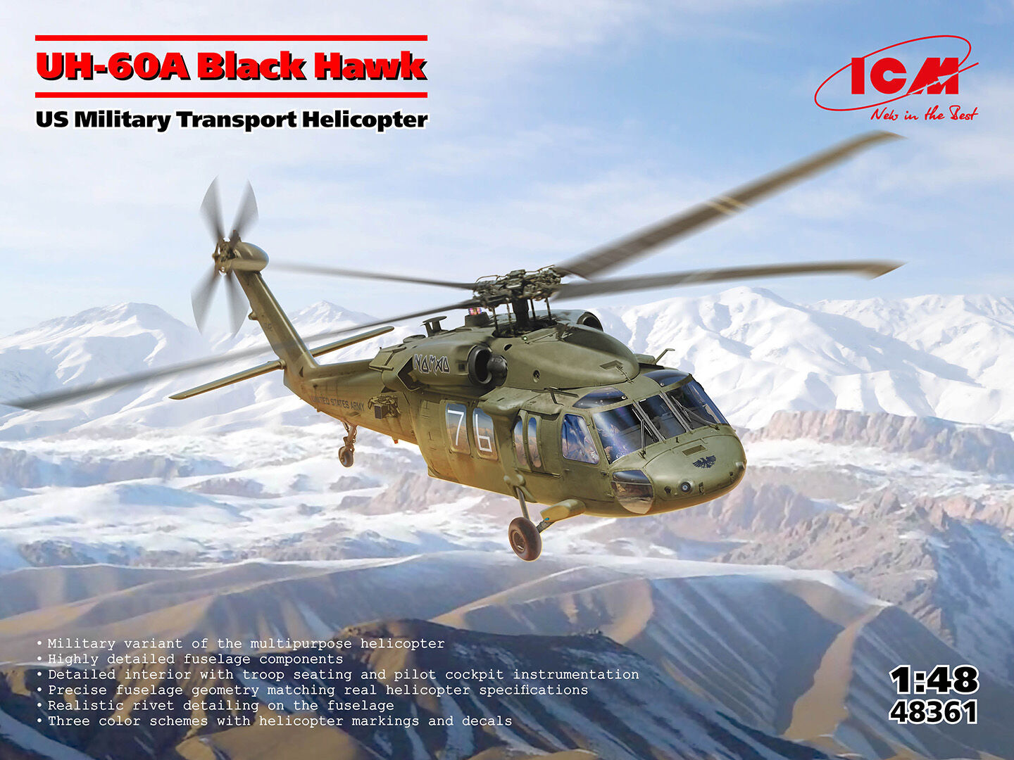 ICM 1/48 UH-60A Black Hawk US Military Transport Helicopter Plastic Model Kit* Aust Decals*