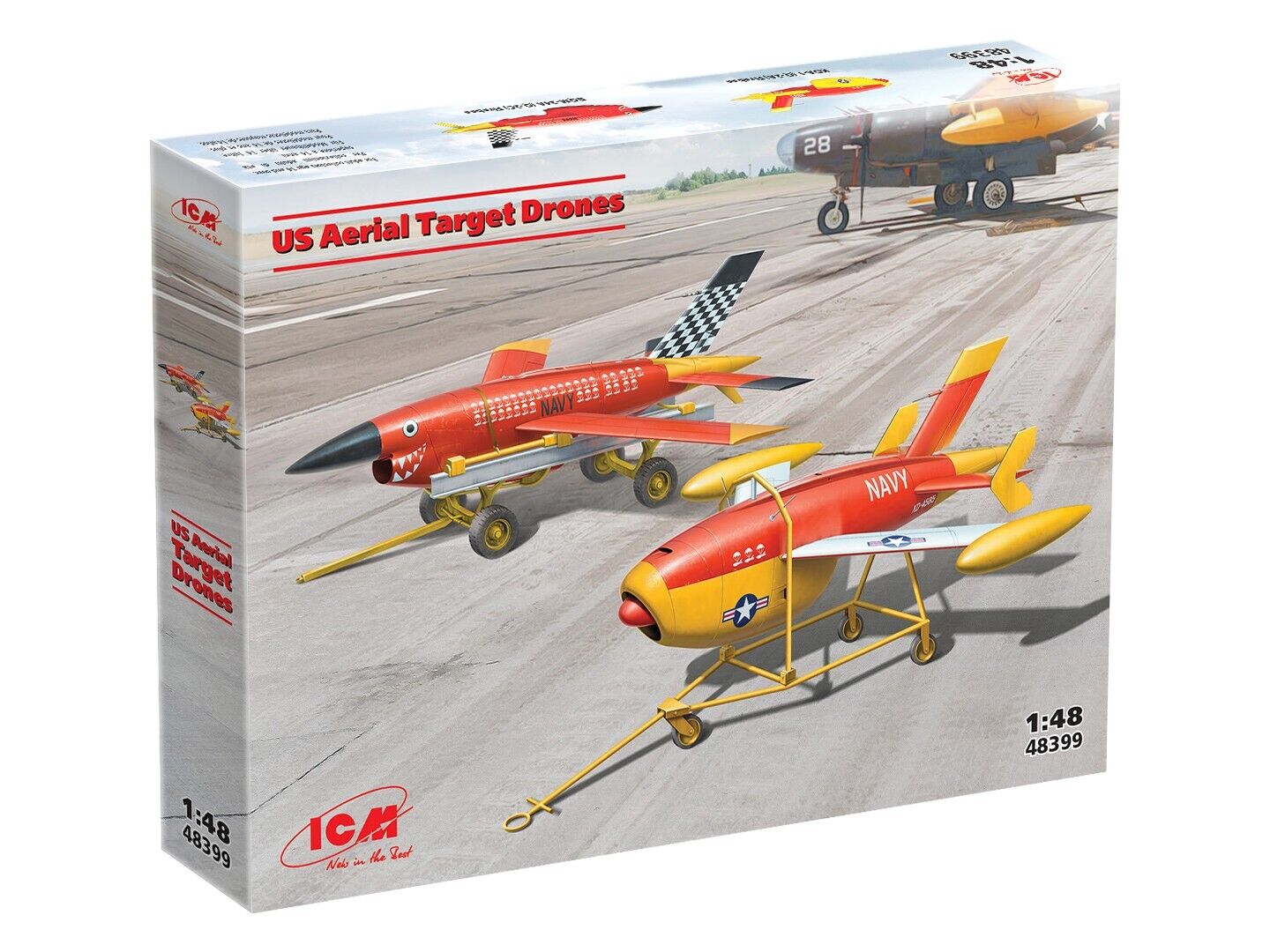 ICM 1/48 US Aerial Target Drons (2 Drones and 2 Trailers) Plastic Model Kit