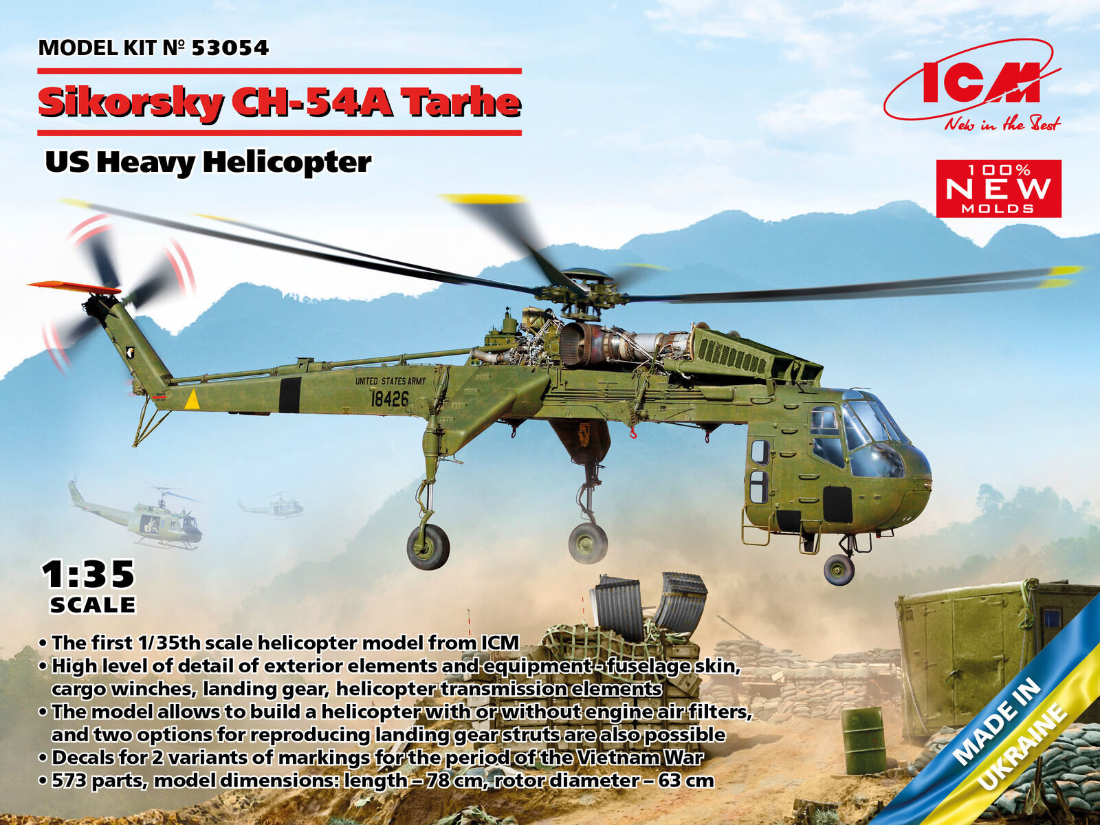 ICM 1/35 Sikorsky CH-54A Tarhe US Heavy Helicopter Plastic Model Kit