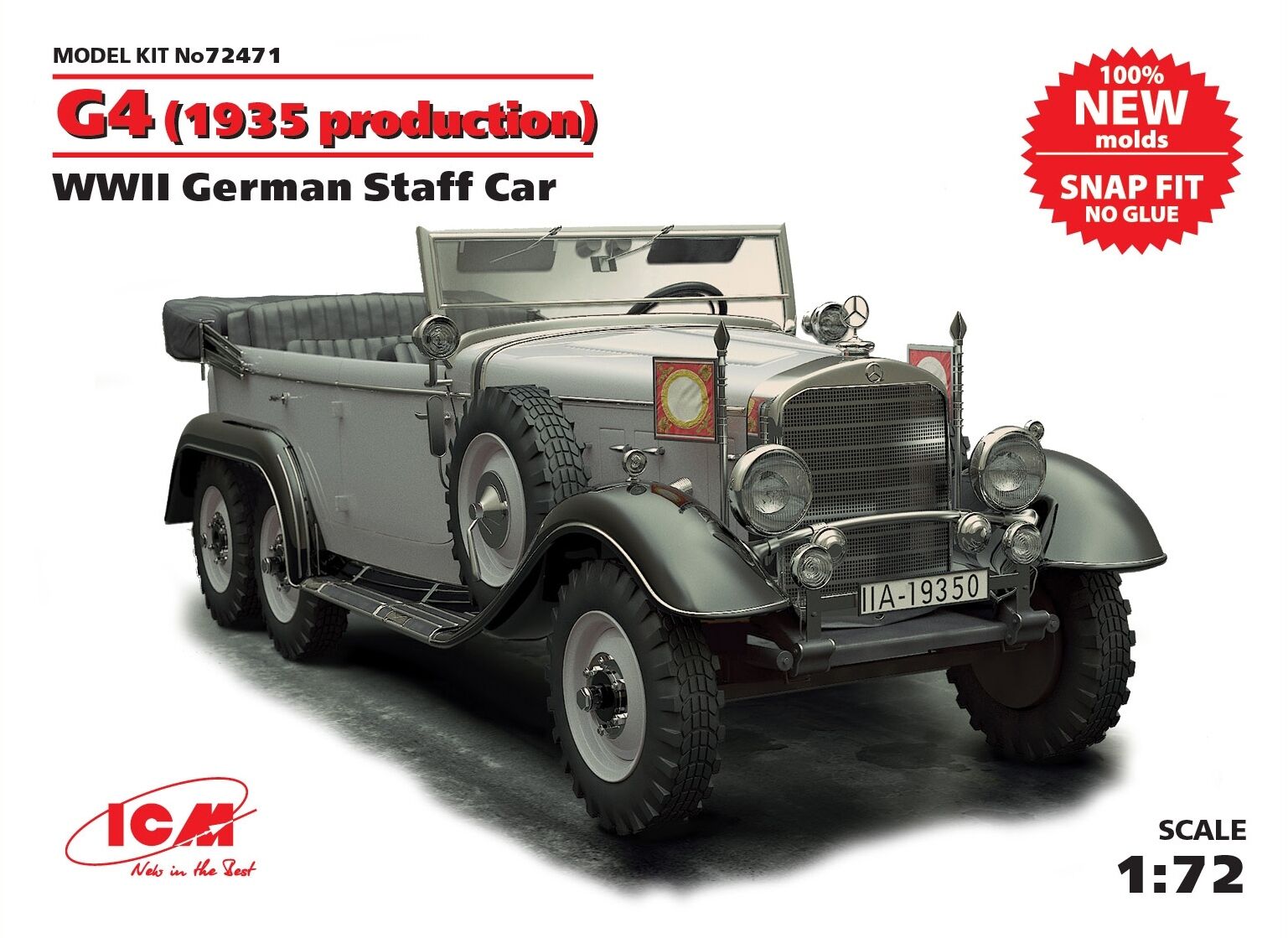 ICM 1/72 G4 (1935 Production) WWII German Staff Car snap fit/no glue Plastic Model Kit