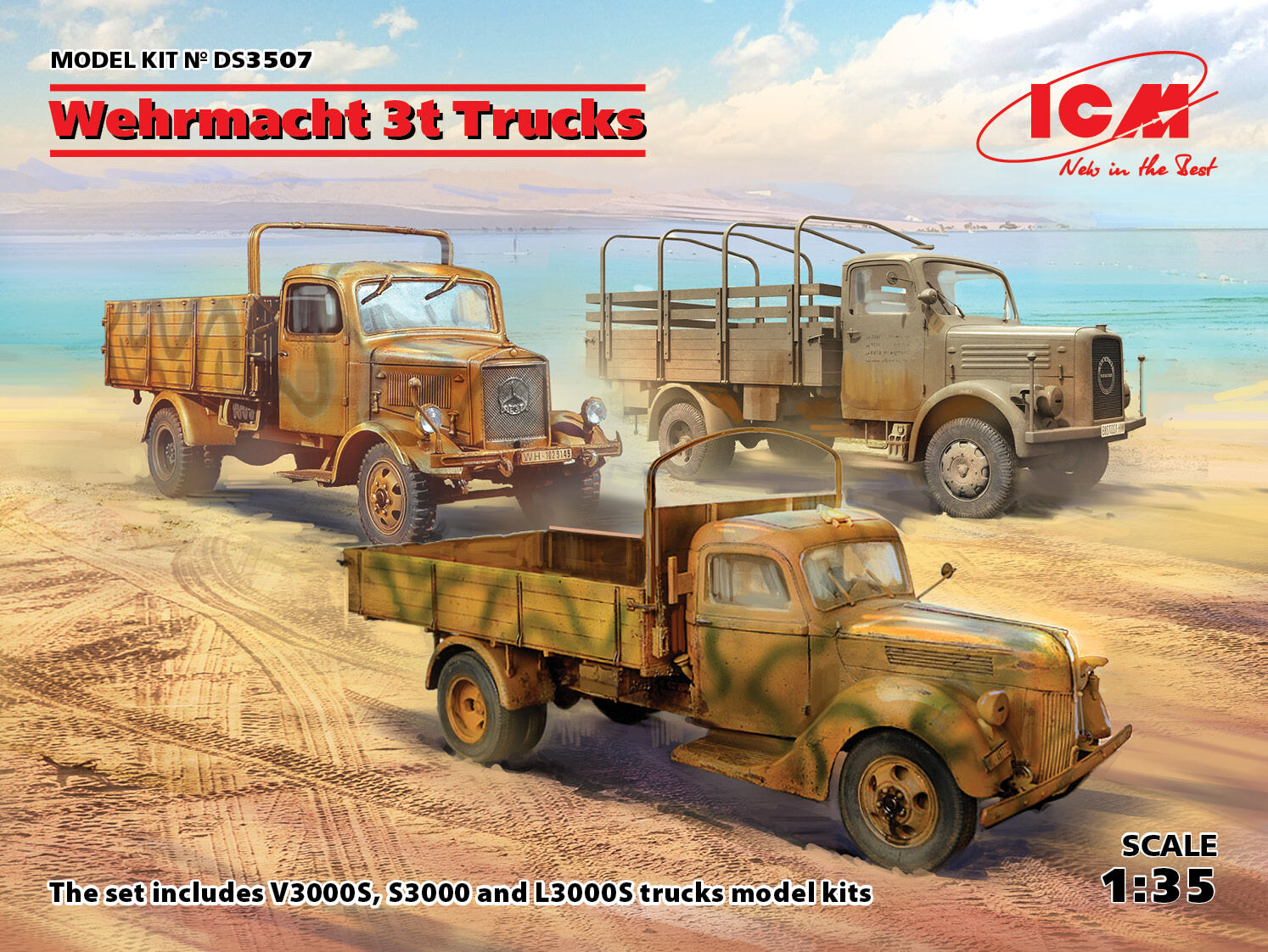 ICM 1/35 Wehrmacht 3t Trucks Plastic Model Kit Diorama Set