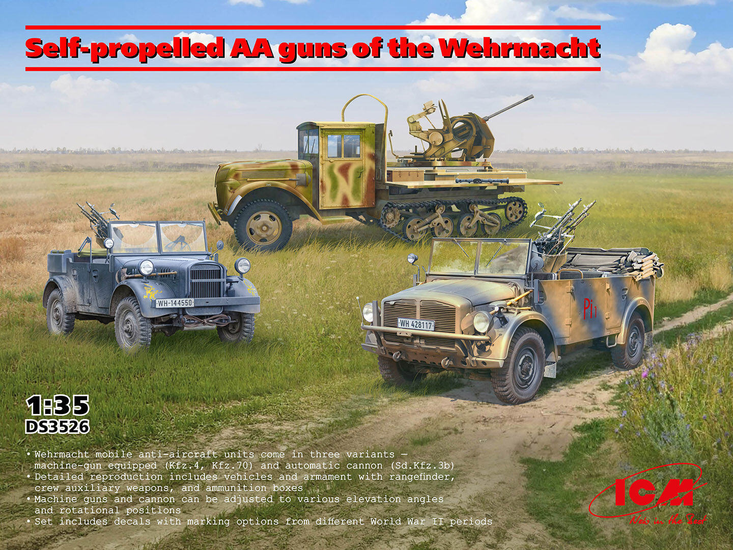 ICM 1/35 Self-propelled AA guns of the Wehrmacht Plastic Model Kit Diorama Set