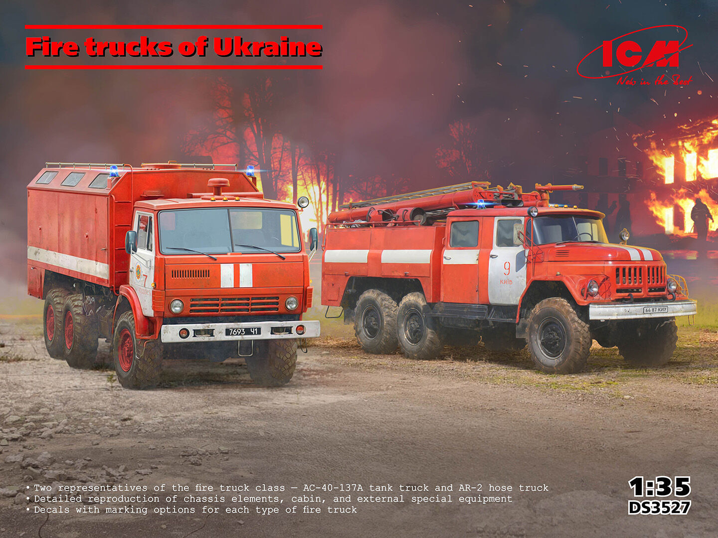 ICM 1/35 Fire trucks of Ukraine Plastic Model Kit Diorama Set