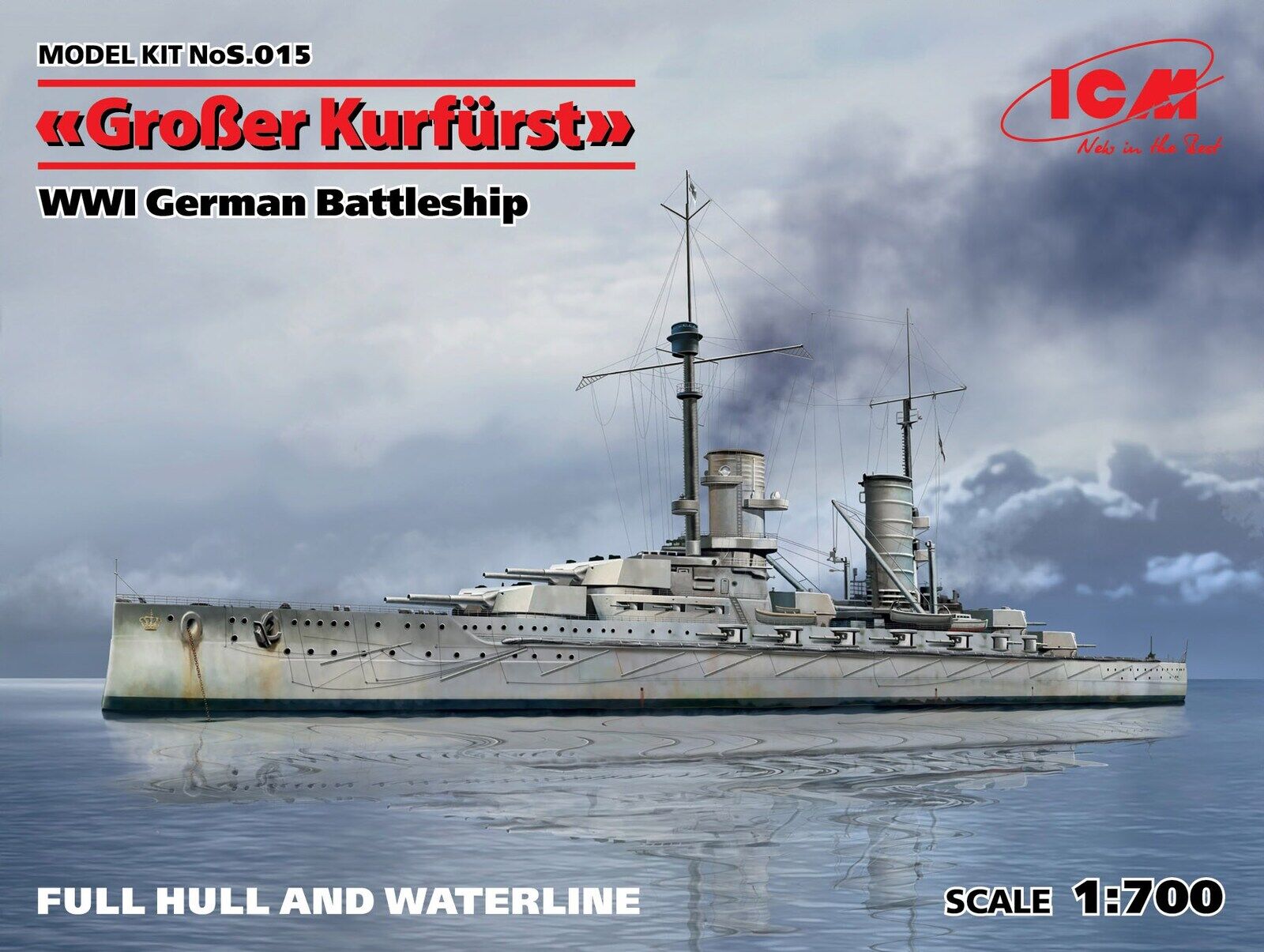 ICM 1/700 'GroÃŸer KurfÃ¼rst' (full hull & waterline) WWI German Battleship Plastic Model Kit