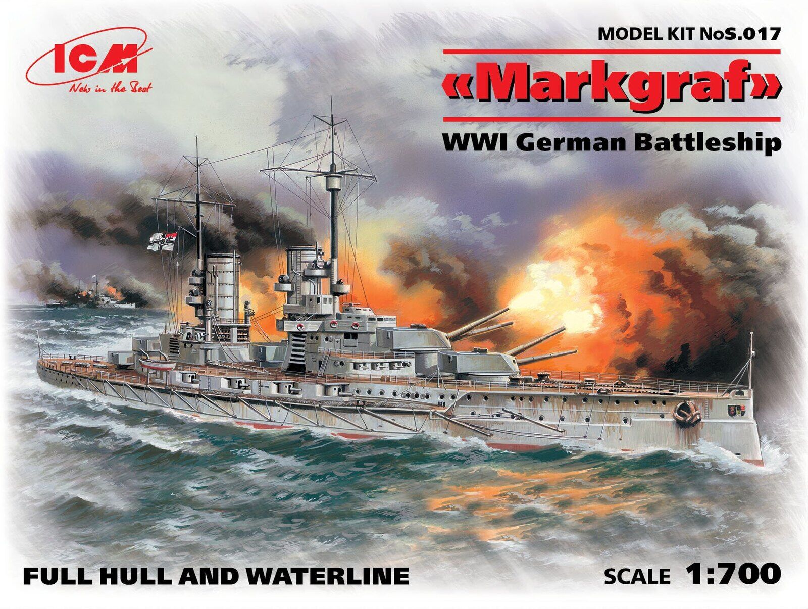ICM 1/700 'Markgraf' (full hull & waterline) WWI German Battleship Plastic Model Kit