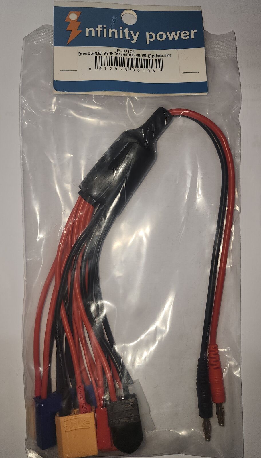 Infinity Power XT60 to Deans, EC3, EC5, TRX, Tamiya, Mini Tamiya,  XT90, JST and Futaba J Servo - 9 Lead
