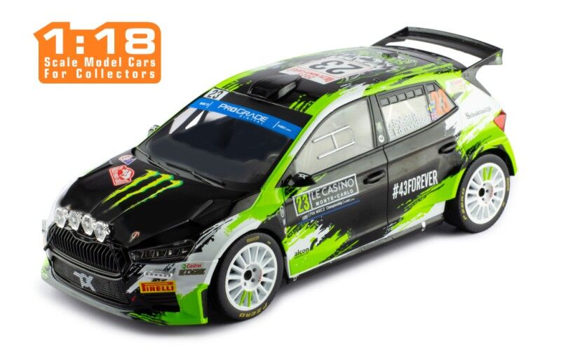 IXO Models 1/18 Skoda Fabia Rally2 (2023) #23 O.Solberg - E.Edmondson Rallye Monte-Carlo 2023