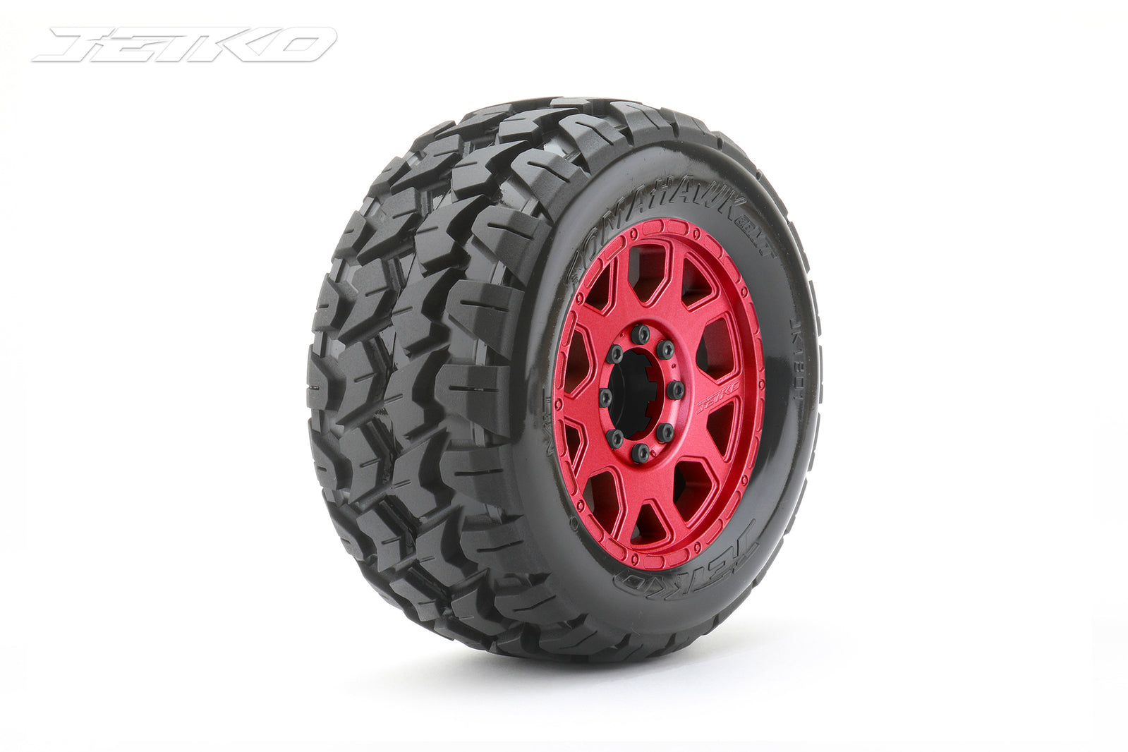JKO1801CRMSGBB1 Jetko 1/8 MT 3.8 EX-TOMAHAWK Tyres (Claw Rim/Metal RED/Med Soft/Belted/17mm 0 o/s) [1801CRMSGBB1] Jetko