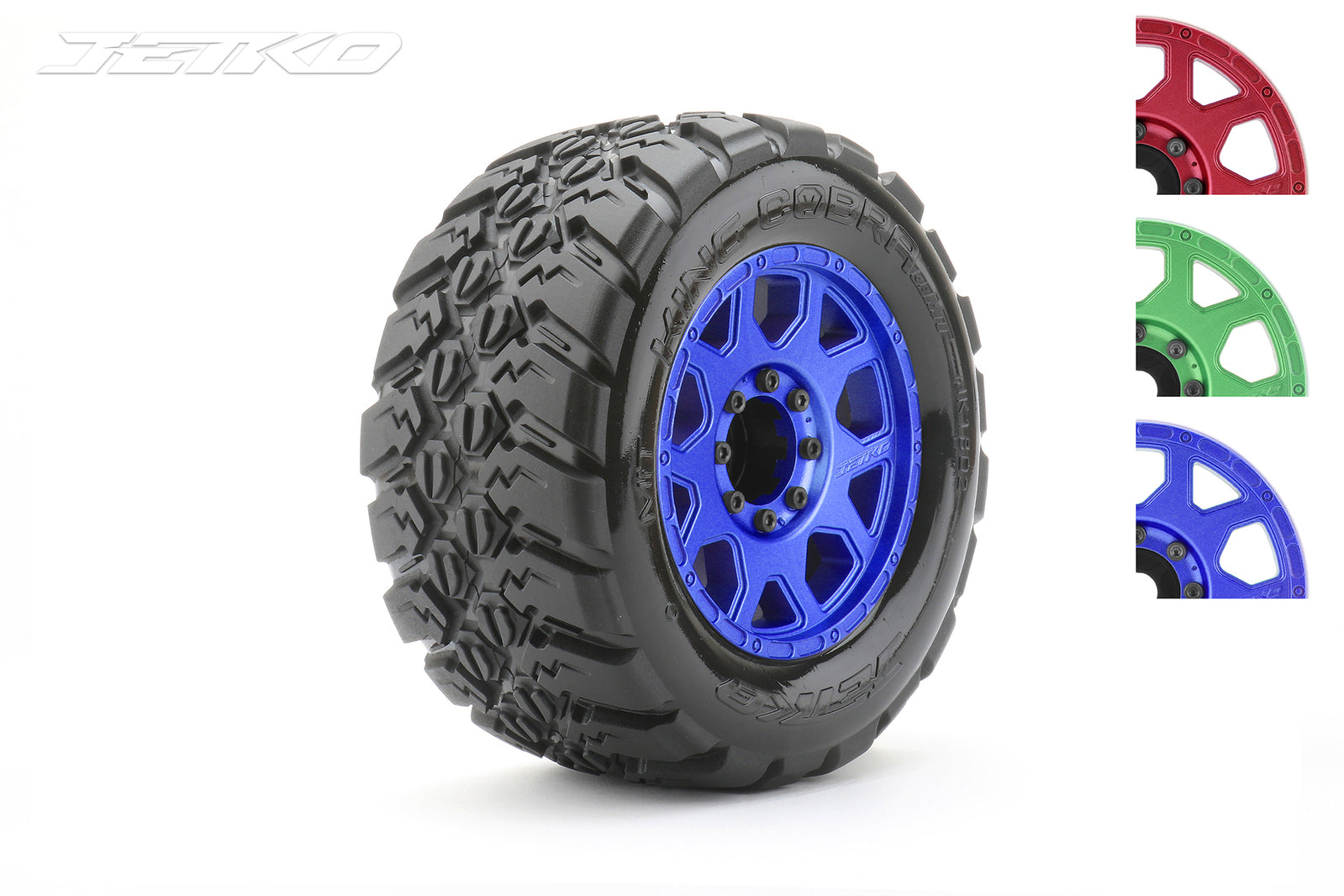 JKO1802CLMSGBB1 Jetko 1/8 MT 3.8 EX-KING COBRA Tyres (Claw Rim/Metal Blue/Med Soft/Belted/17mm 0 o/s) [1802CLMSGBB1] Jetko