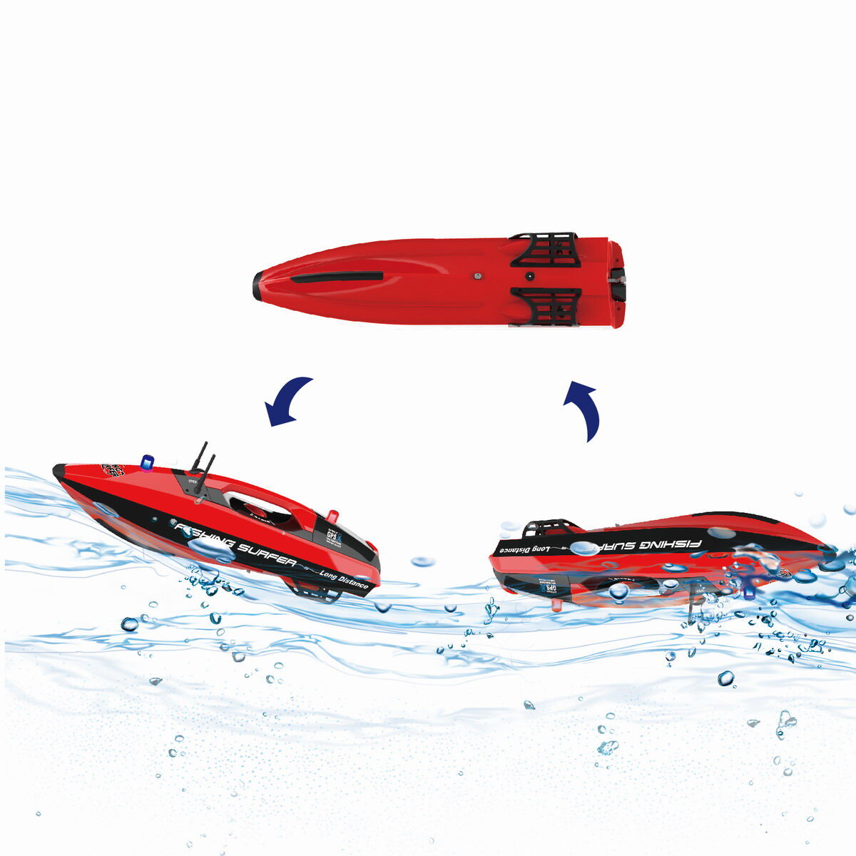 Joysway Fishing Surfer V2 Surfcasting Bait Boat GPS 850mm RTR w/ TF520 Fish Finder - Red JW-3251RF