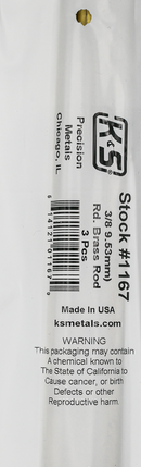 K&S 1167 SOLID BRASS ROD (36IN LENGTHS) 3/8IN (1 rod per bag x 3 bags) K&S METALS