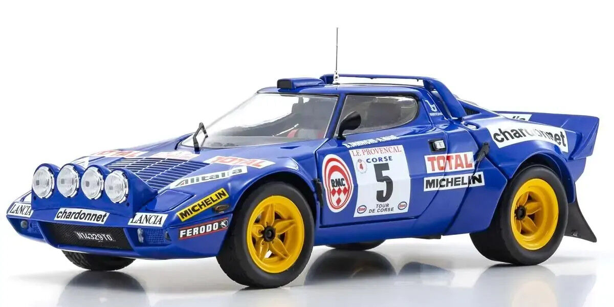 Kyosho 1/18 Lancia Stratos HF 1976 Tour de Corse Blue Nr. 5 Diecast Model Car