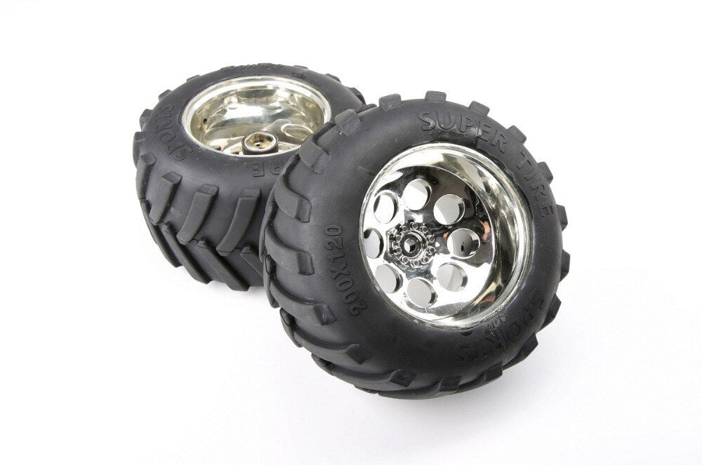 KSRC85091 Rovan 4WD Monster Truck Tyre/Chrome Rim, 18mm Square Drive (2) Rovan
