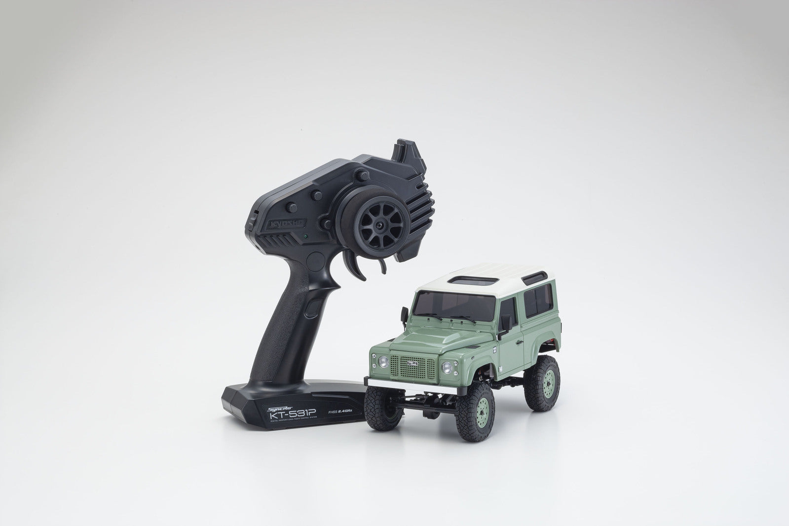 KYO-32527GR Kyosho 1/24 MINI-Z 4x4 MX-01 Readyset Land Rover Defender Grasmere Green/Alaska White Kyosho