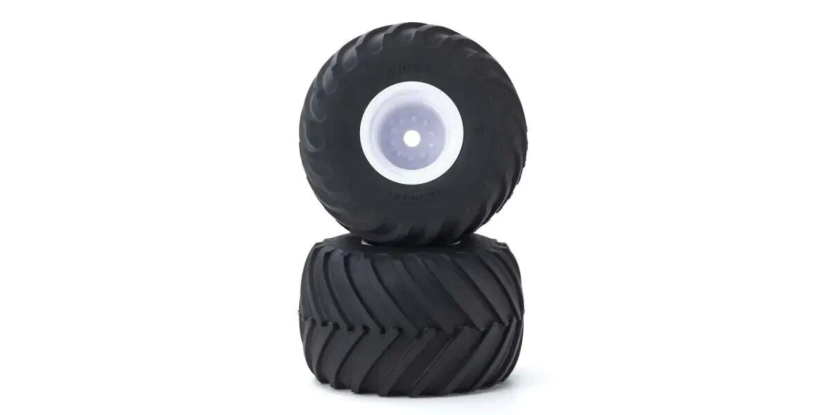 Kyosho Monster Tires with Wheels Glued On (White/V-Shaped/2pcs) [MATH001W]