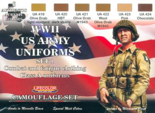 LC-CS17 Lifecolor WWII US Army #1 Uniforms Class A Acrylic Paint Set Lifecolor