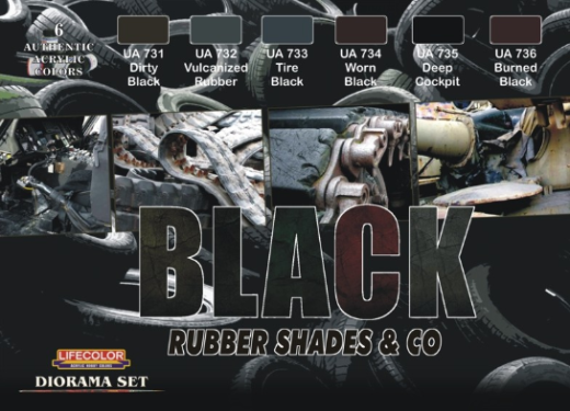 LC-CS27 Lifecolor Black Rubber Shades And Co Acrylic Paint Set Lifecolor