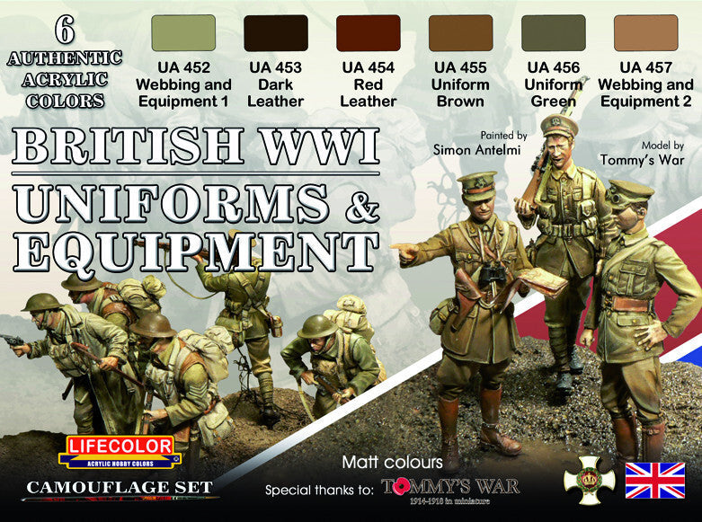 LC-CS45 Lifecolor British WWI Uniforms & Equipment Acrylic Paint Set Lifecolor