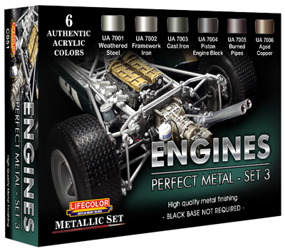 LC-CS51 LifeColor Engines Perfect Metal Set 3 6 Colour Acrylic Paint Set Lifecolor