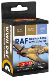 LifeColor RAF Tropical Land WWII Camouflage Scheme - 3 Colour Acrylic Paint Set