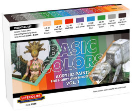 LifeColor Essential Basic Colours Set 4 (8 x 22ml Matt Colours) Acrylic Paint Set