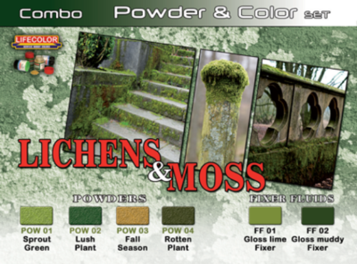 LC-SPG06 Lifecolor Lichens & Moss Powder & Color Acrylic Paint Set Lifecolor