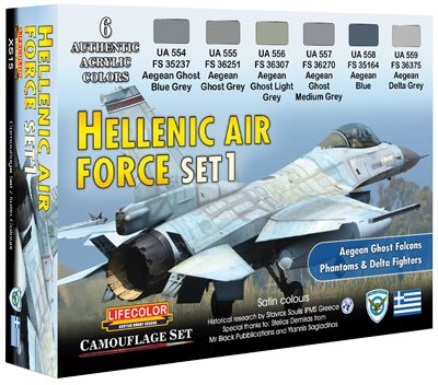 LC-XS15 Lifecolor Hellenic Air Force Set 1 6 Colour Acrylic Paint Set Lifecolor