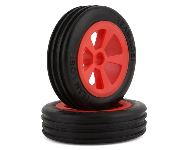 LOS41020 Losi Rib Front Tire Mounted on Red Wheels, 2pcs, Mini JRX2